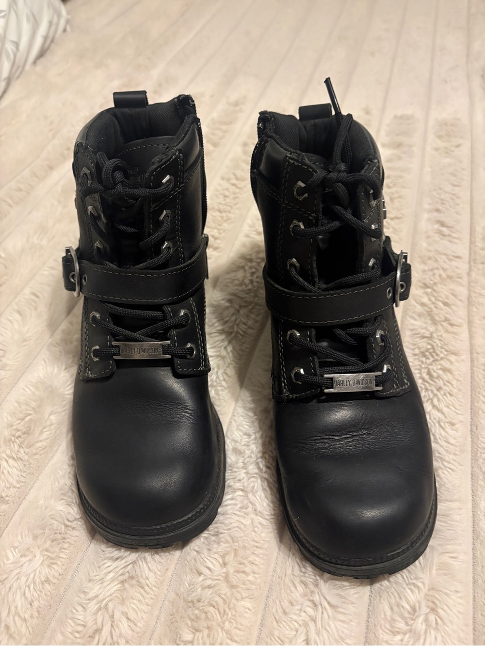 Harley-Davidson Kids Black Lace-Up Strap Moto Boots